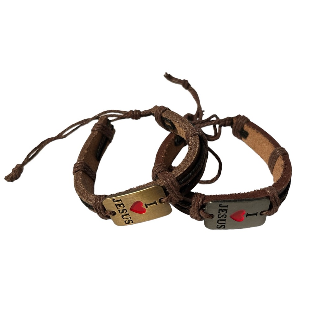 NWOT Gold & Silver Plated Leather “I Love Jesus” Bracelets